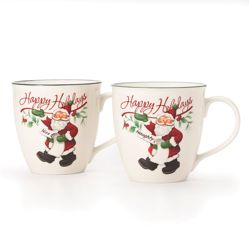 Winterberry 20-Ounce Porcelain Mugs Set - Naughty & Nice