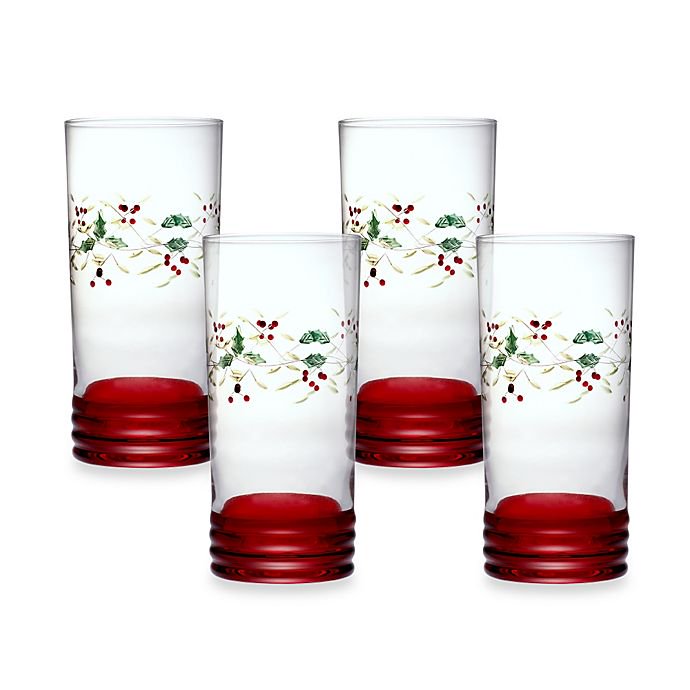 Winterberry Handpainted Cooler Glass Set - 20 oz, Set of 4