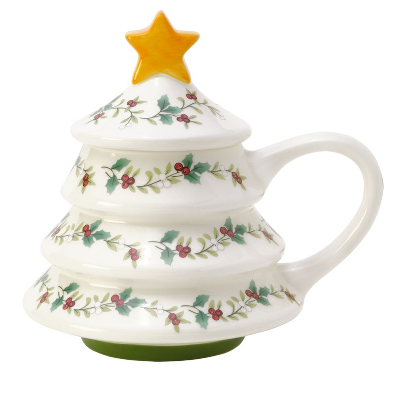 Winterberry Tree Mug - 16 oz Dolomite with Lid and Gold Star