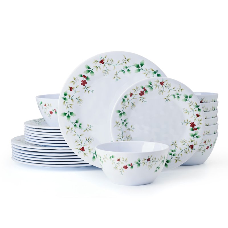 Winterberry Melamine 24-Piece Dinnerware Set - Festive Design