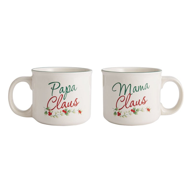 Camper Mug Set of 2 - 16.75 oz Mama & Papa Claus Stoneware
