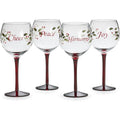 Winterberry Wine Glass Set of 4 with Sentiments - Harmony, Peace, Joy, Cheer