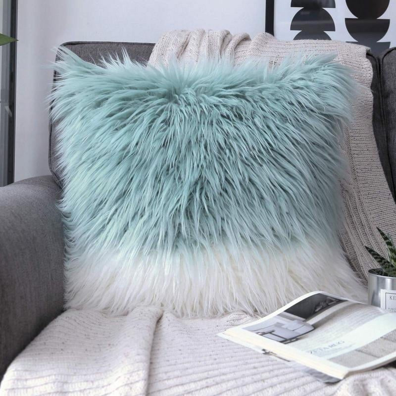 18x18 Inch Blue and White Faux Fur Throw Pillow Cover - Merino Style Cushion Case Variation of THIS listing