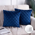 Navy Blue Pleated Velvet Pillow Cover 18x18 Inch Set of 2 - Decorative Cushion Case