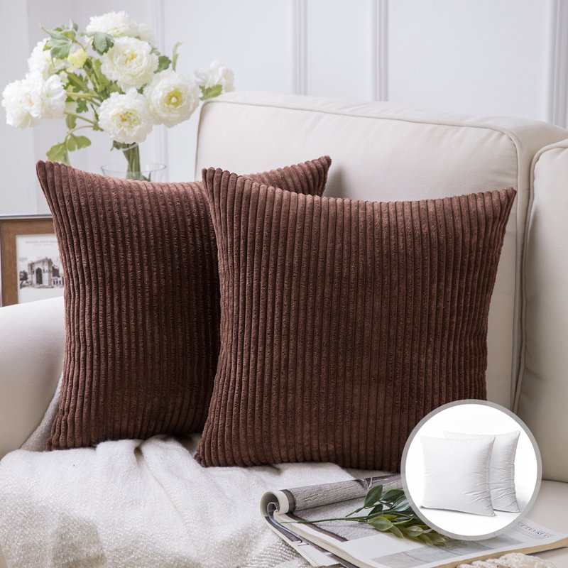 18-Inch Brown Striped Polyester Throw Pillow - Set of 2 - Modern & Contemporary Style