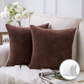 18-Inch Brown Striped Polyester Throw Pillow - Set of 2 - Modern & Contemporary Style