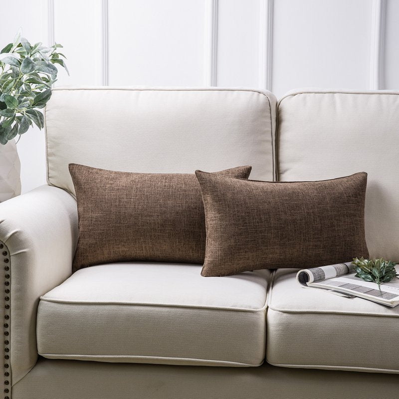 Farmhouse Style Brown Textured Polyester Throw Pillow Set of 2 - 12x20 Inches