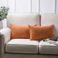 Decorative Faux Linen Square Throw Pillow Set - 12x20 Inch Orange, 2 Pack