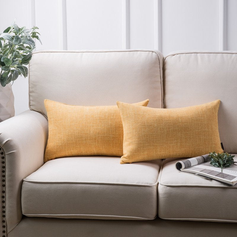 2 Pack 12x20 Inch Faux Linen Throw Pillow Covers for Couch Yellow
