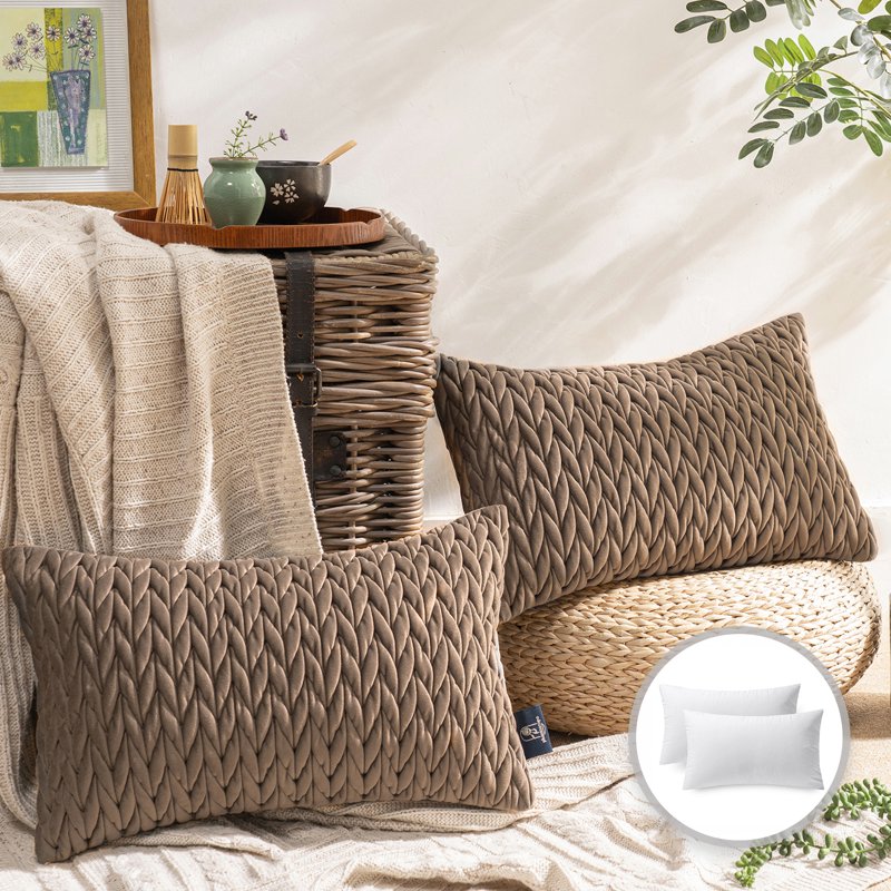 20x12 Inch Brown Chevron Velvet Throw Pillow Cover & Insert - Modern Home Decor