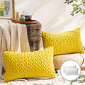 20x12 Inch Yellow Chevron Velvet Throw Pillow Set - Modern Polyester Cushion