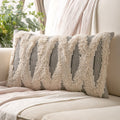 Boho Woven Cross Tufted Throw Pillow - Gray Beige, 12x20 Inches, Set of 1