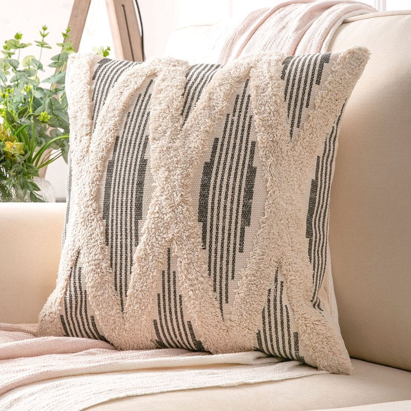 Boho Woven Cross Tufted Throw Pillow Cover - 18x18, Gray & Beige, Geometry Variation