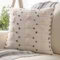 Boho Woven Tufted Throw Pillow Cover - 18x18 Inches, Beige Black Geometry