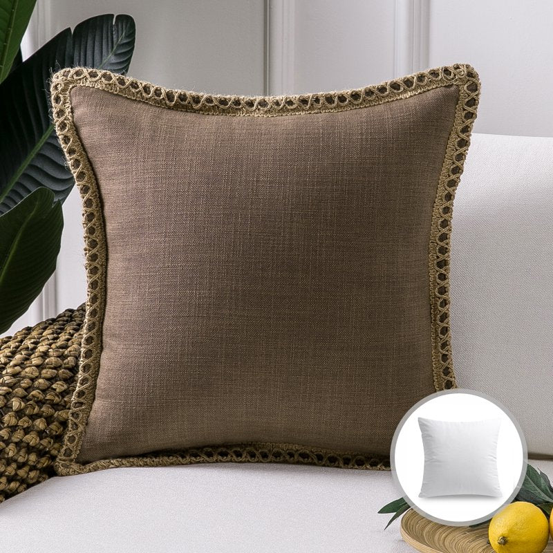 Decorative Burlap Linen Throw Pillow 18x18 Inches - Coffee Brown Variation
