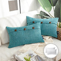 Farmhouse Style Triple Button Decorative Throw Pillow 12x20 Lake Blue 2 Pack - Cushion Cover