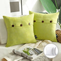 Farmhouse Style 22x22 Inch Triple Button Decorative Throw Pillow - Yellow Green 2 Pack