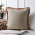 Beige Linen Tassel Farmhouse Throw Pillow 18x18 with Insert - 2 Pack - Variation of THIS listing