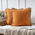Farmhouse Linen Tassel Throw Pillow Set - 18x18 Inches, Orange, 2 Pack