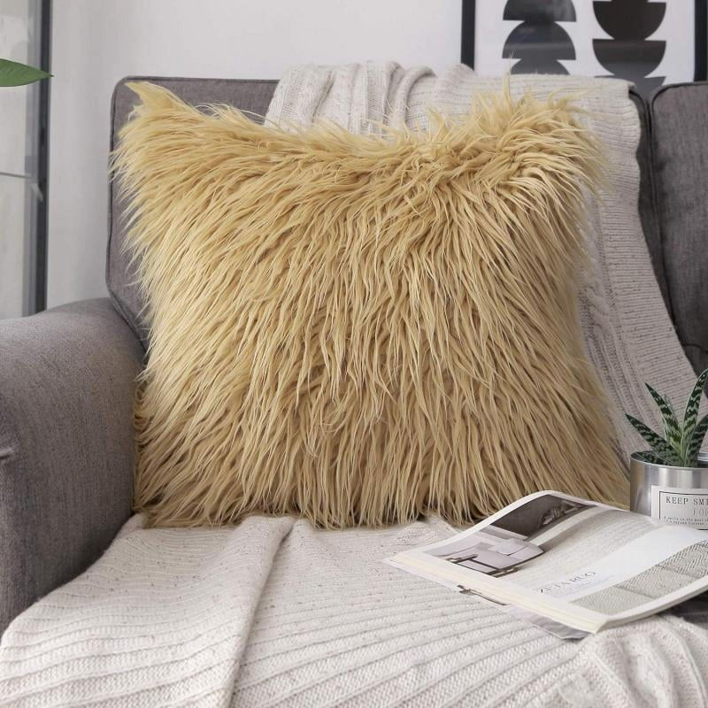 Decorative Faux Fur Throw Pillow - 20x20 Yellow Solid Print, Chic Home Accent