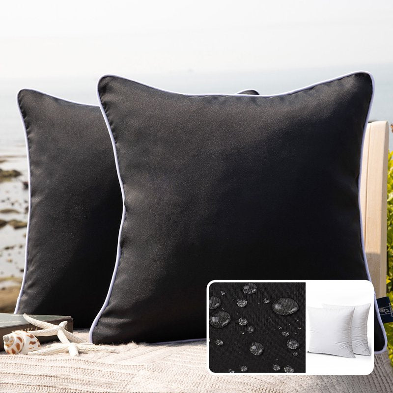 Outdoor Waterproof Throw Pillow Set - 18x18 Black, 2 Pack - Patio & Indoor Decor