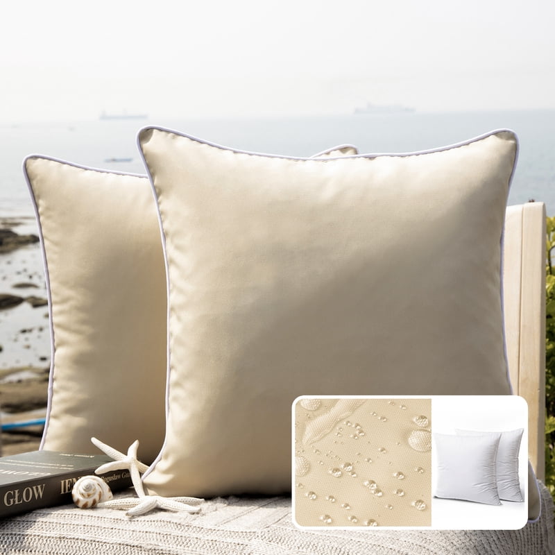 Outdoor Waterproof Throw Pillow 18x18 Light Coffee 2 Pack - Patio Decor