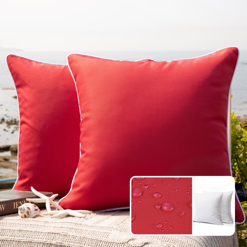 Outdoor Waterproof Throw Pillow 20x20 Inches - Red, 2 Pack - Patio & Indoor Decor