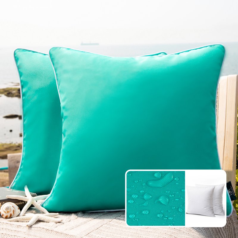 Outdoor Waterproof Throw Pillow 20x20 Inches - Turquoise 2 Pack - Patio & Garden Decor
