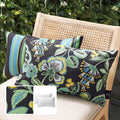Outdoor Waterproof Floral Throw Pillow Set - Dark Green 12x20 Inch, Pack of 2