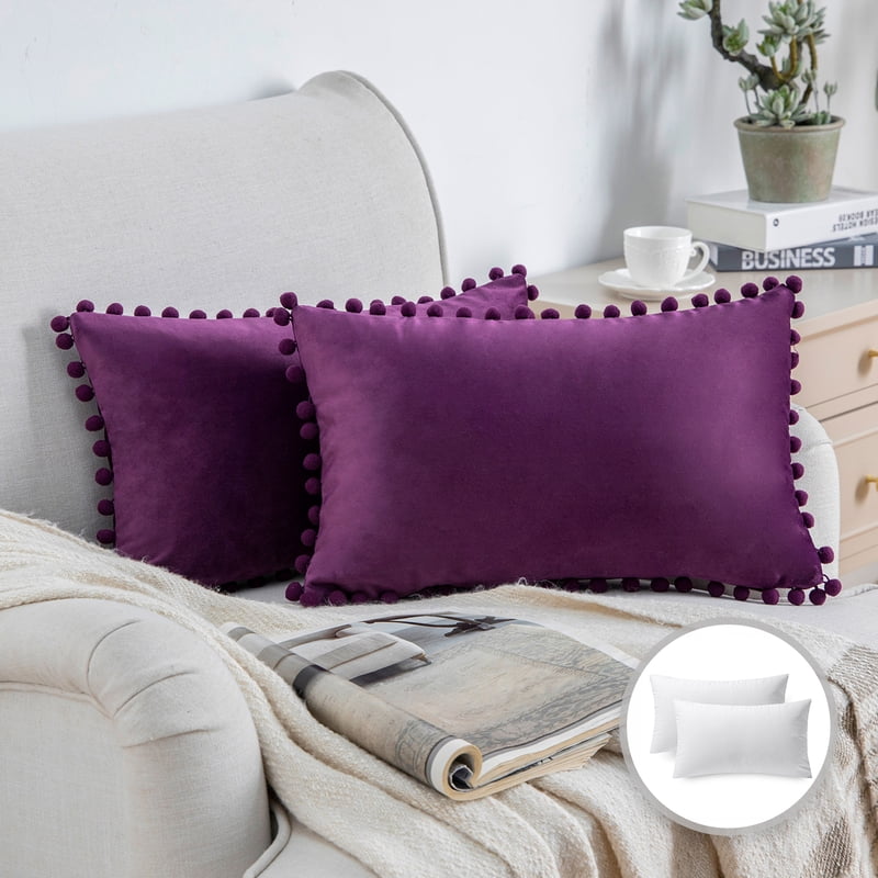 Decorative Velvet Throw Pillow Set - 12 x 20 Dark Purple, 2 Pack