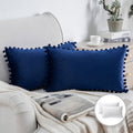12x20 Navy Blue Velvet Throw Pillow Set of 2 - Pom Pom Accent Decor