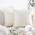 Decorative Velvet Throw Pillows Set of 2 - 18x18 Inches Off White