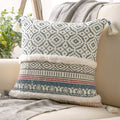 Boho Woven Tufted Throw Pillow with Tassels - 18x18 Blue - Variation of Weave