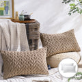 12x20-Inch Light Brown Velvet Quilted Braid Textured Throw Pillow Set of 2