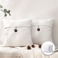 20x20 Inch Cotton Blend Decorative Throw Pillow Off-White 2 Pack - Button Accent Variation