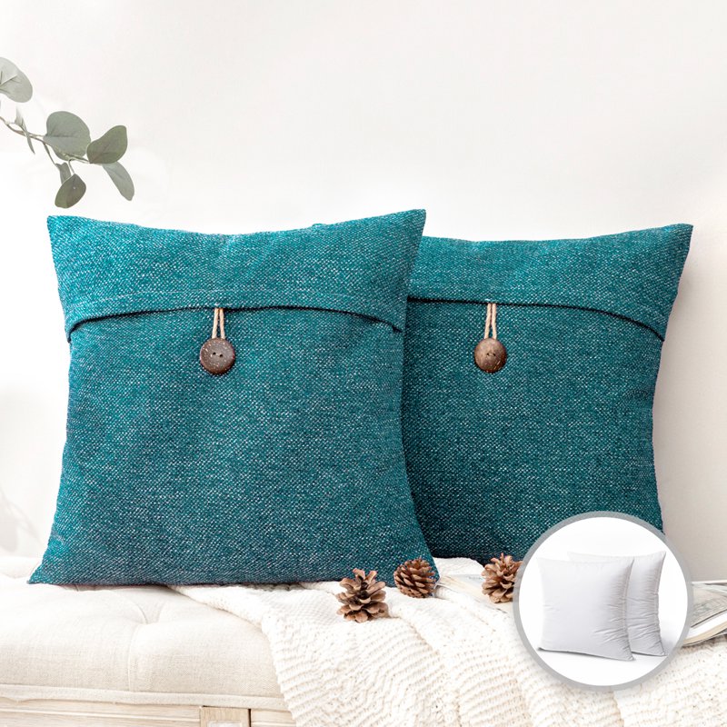 22x22 Inch Cotton Blend Decorative Throw Pillow Lake Blue - 2 Pack