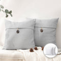 22x22 Inch Light Grey Cotton Blend Throw Pillow with Single Button - 2 Pack