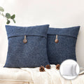 22x22 Navy Blue Cotton Blend Farmhouse Square Throw Pillow Set - Single Button Design
