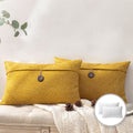 12x20 Inch Gray Yellow Cotton Blend Farmhouse Throw Pillow Cover 2 Pack - Single Button Design