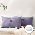 12x20 Light Purple Cotton Blend Farmhouse Square Throw Pillow Set - Single Button Design