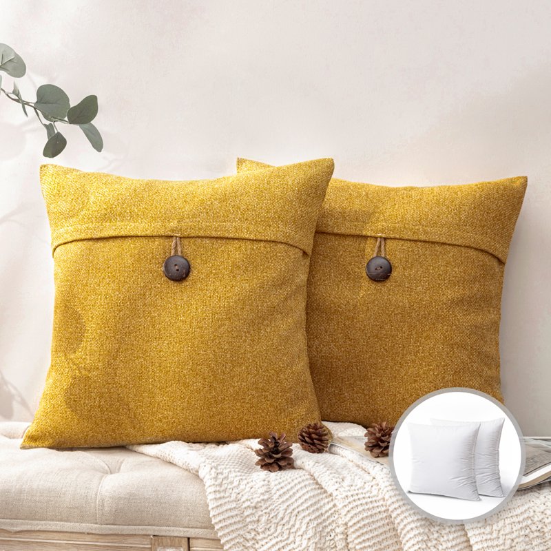 20x20 Inch Cotton Blend Farmhouse Square Throw Pillow Cover Gray Yellow 2 Pack
