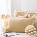 Beige 12x20 Corduroy Velvet Throw Pillow Set with Cotton Tassels - 2 Pack