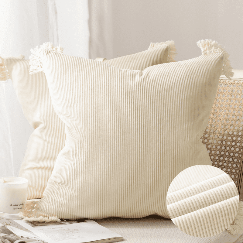 20x20 Inch Off White Corduroy Velvet Decorative Throw Pillow Set of 2