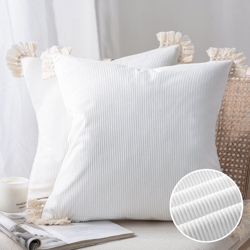 Decorative Velvet Throw Pillow Set - 20x20 Inches, White, 2 Pack