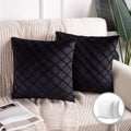Black 18x18 Velvet Square Throw Pillow Set - Soft Pleated Couch Cushions - 2 Pack