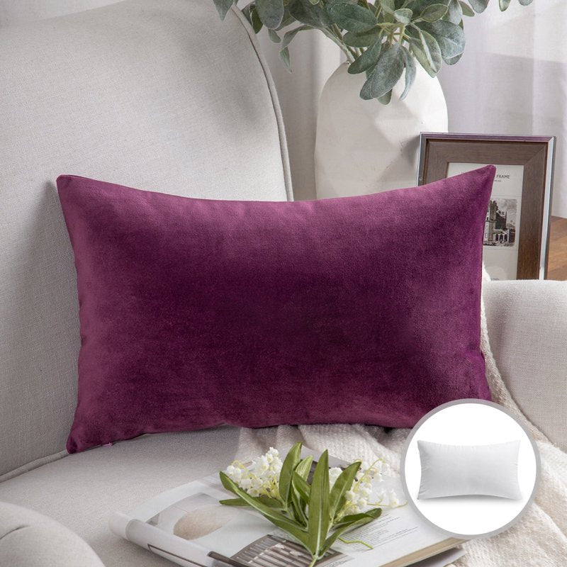 12x20 Inch Velvet Throw Pillow - Dark Purple Decorative Cushion