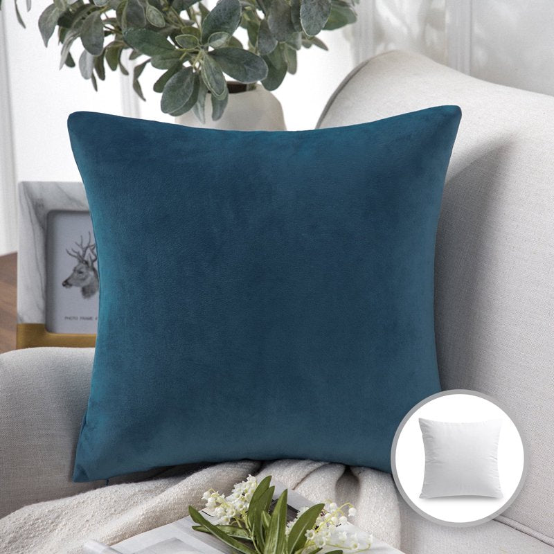 18x18 Inch Dark Blue Velvet Throw Pillow - Soft Silky Decorative Cushion