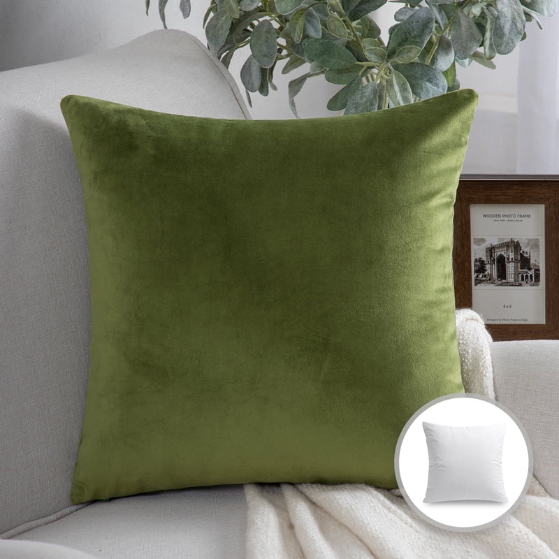 22x22 Inch Green Velvet Throw Pillow - Soft Silky Decorative Cushion