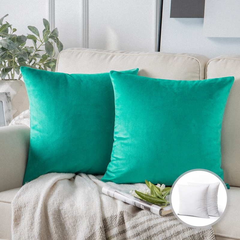 18x18 Inch Velvet Decorative Throw Pillow Set - Turquoise, 2 Pack