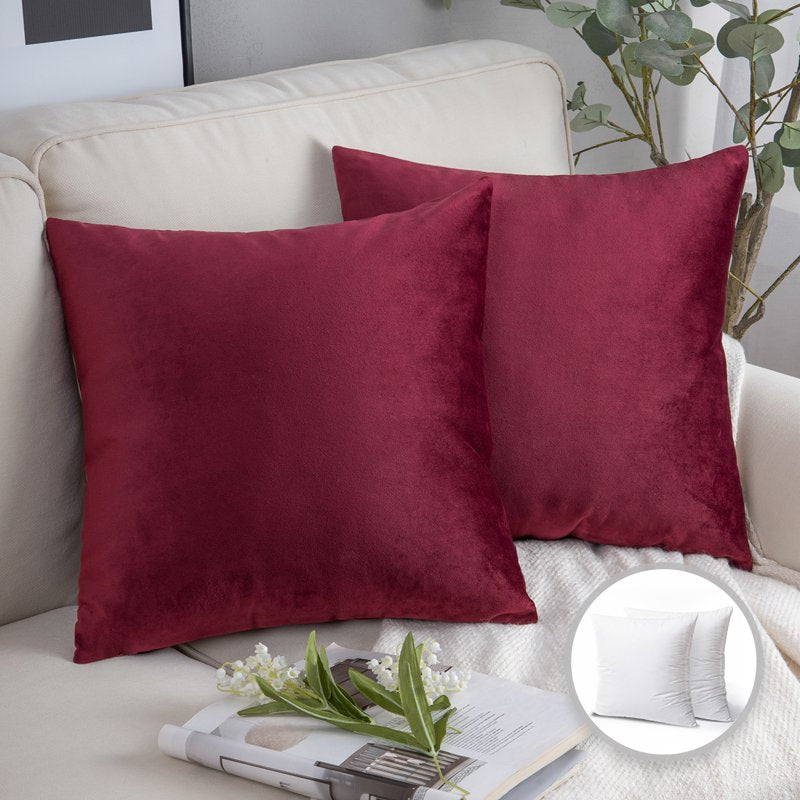 20 x 20 Inch Dark Red Velvet Decorative Throw Pillow Set of 2